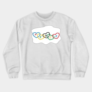 Hearts with Olympic colors and text "peace" Crewneck Sweatshirt